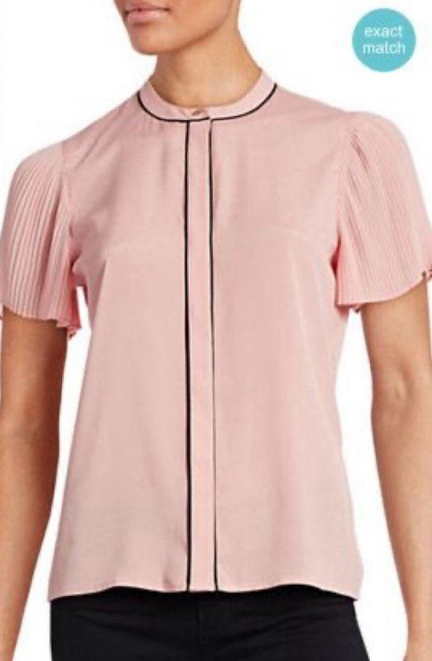 Karl Lagerfeld Paris XL Women Top Blouse Pink Pleated Sleeves XLarge Black